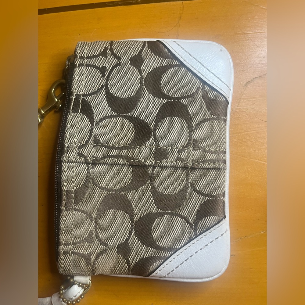 Coach Brown and White Signature Wristlet - Picture 9 of 13